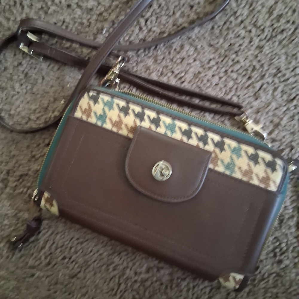 Spartina 449 Houndstooth and Brown Crossbody Bag